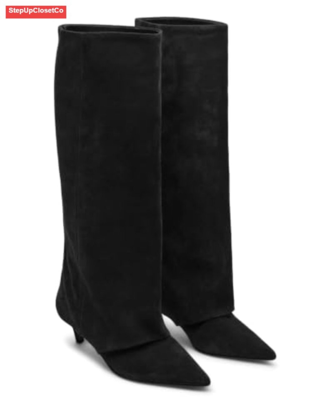 Wide Calf Knee High Boots Pointed Toe Kitten Heel Faux Suede Tall Boots